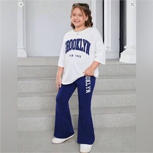 NWT SHEIN Extended Size Brooklyn Kids Blue Flared Bottoms & Top (plus size)